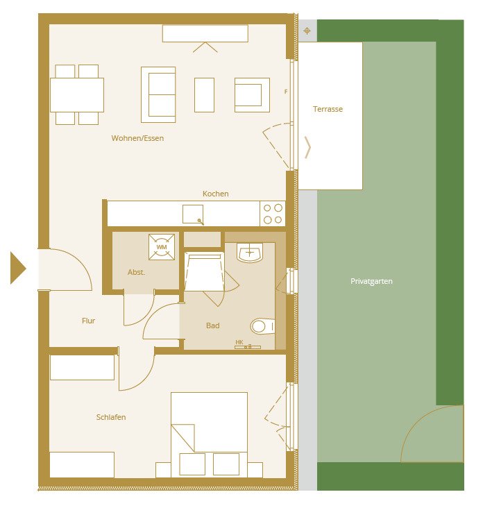Bad Nauheim: 2 Zimmer Wohnung ca. 58,6m² mit Terrasse und Garten 