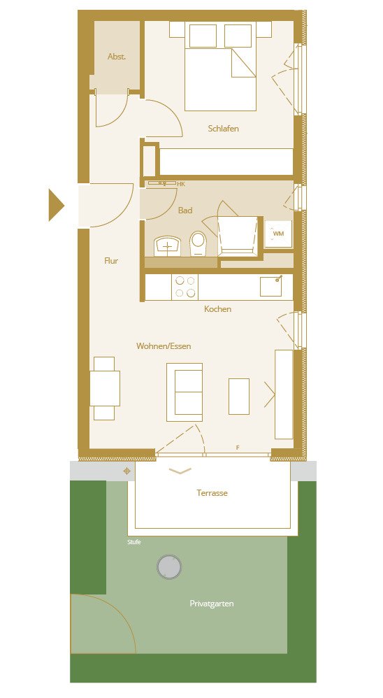 Bad Nauheim: 2 Zimmer Wohnung ca. 43,8m² mit Terrasse und Garten 