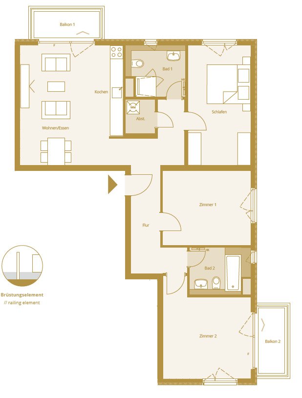 Bad Nauheim: 4 Zimmer Wohnung mit 2 Bäder 