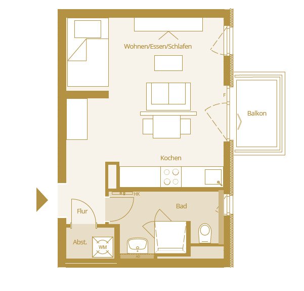Bad Nauheim: 1,5 Zimmer Apartment mit Balkon 